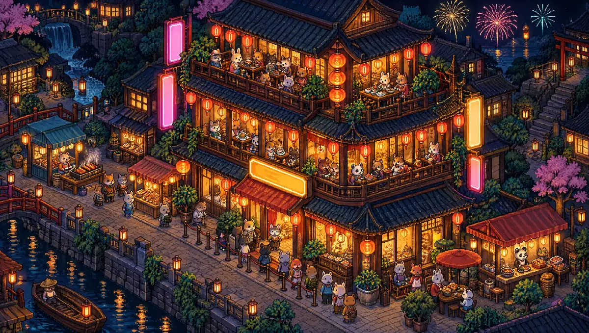 A three-story night-market restaurant